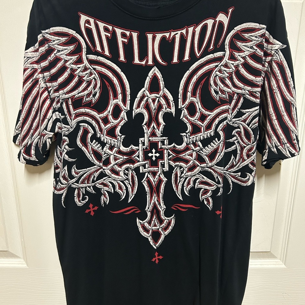 Affliction Men's Skulls and Cross Black Graphic T-Shirt